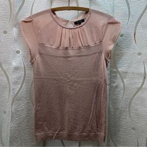 RW&CO Knit Top Women Small Pink Mixed Media Crochet Trim Cap Sleeve